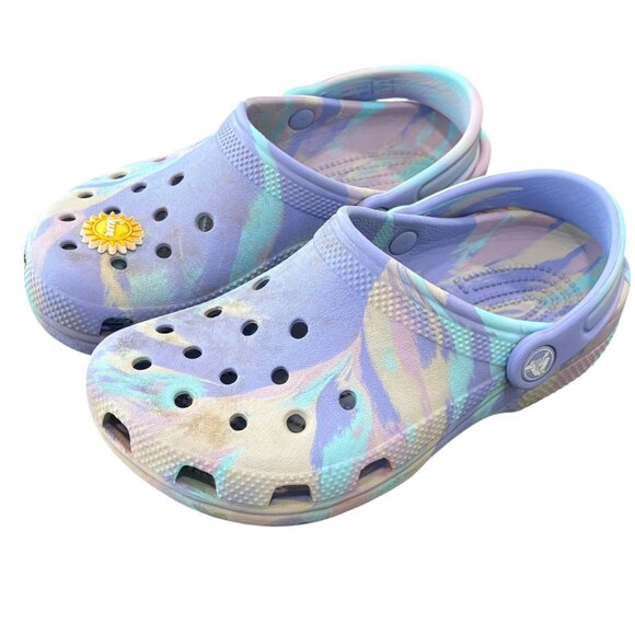 Lilac Tie-Dye Crocs Clog Shoes Multicolor Rubber Size 2 Junior - Picture 5 of 7